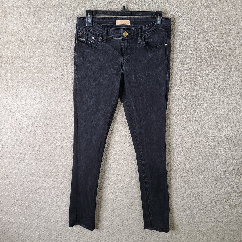 MEK Jeans Womens 29 Black Embellished Skinny Low Rise Rhinestone‎ Stretch Cotton